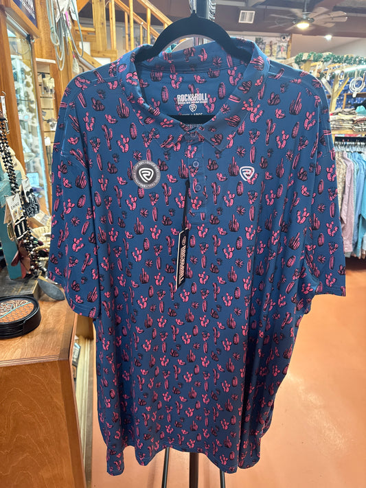 Rock & Roll Men’s Pink Picture Cactus Polo