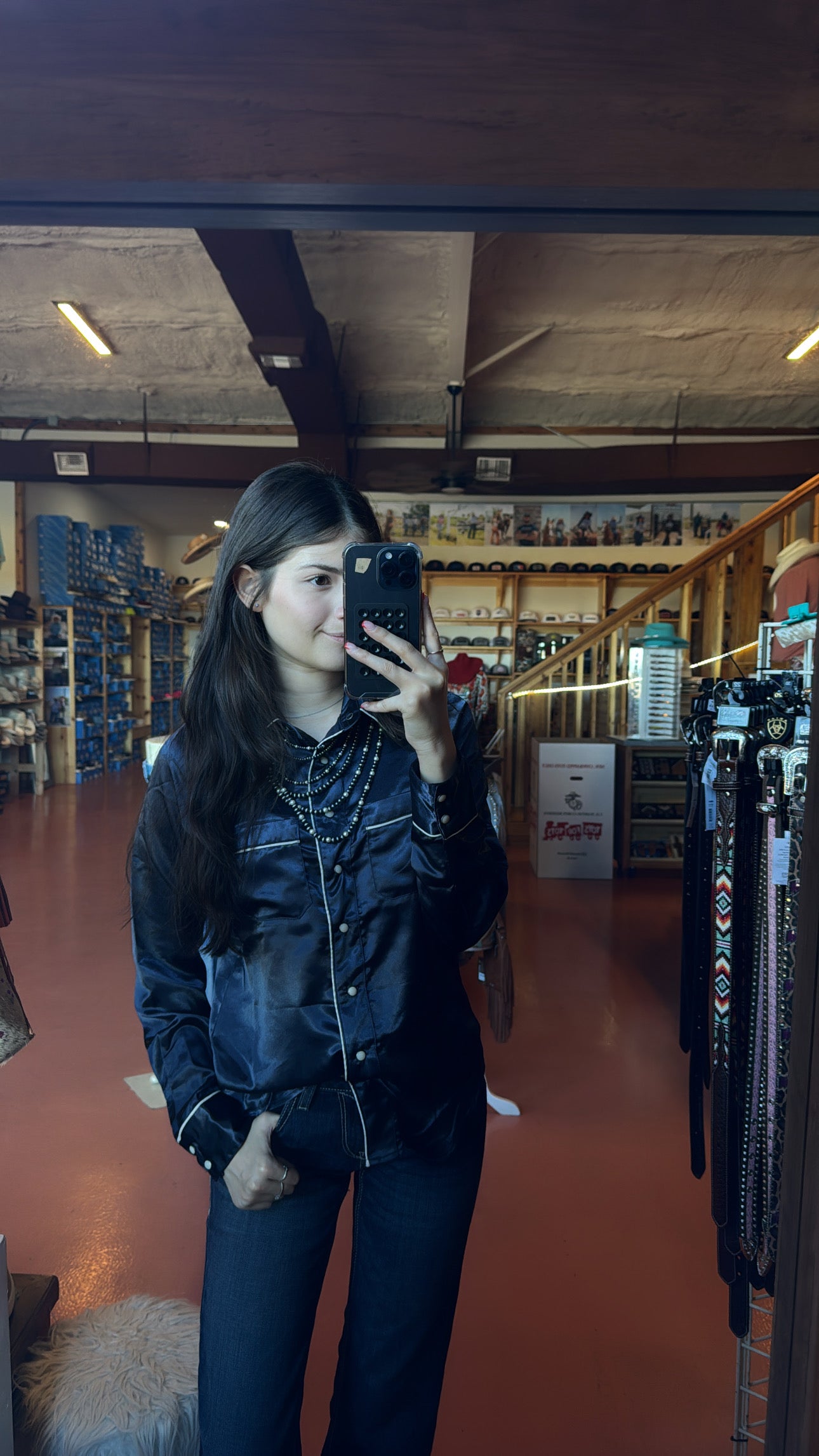 Woman’s Navy Blue satin Long Sleeve