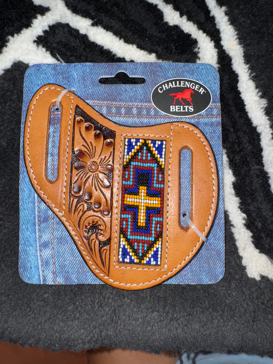 Western tooled leather knife sheath holder