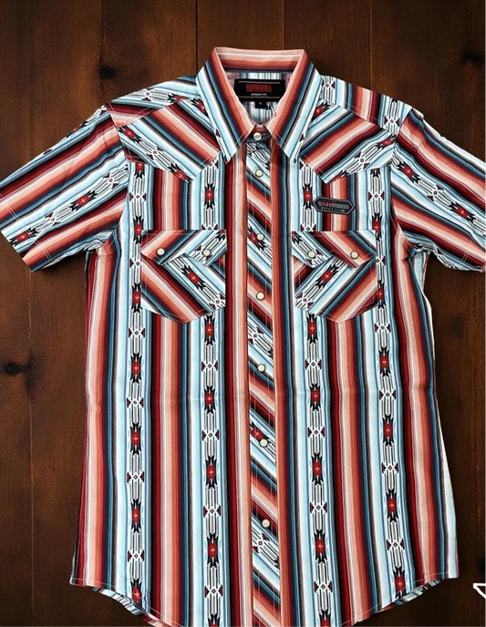 Rock & Roll Aztec Stripe SS Snap- Red