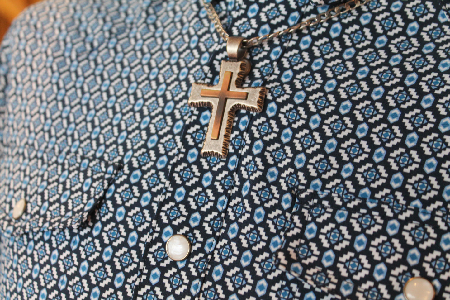 Rock&Roll Men's Navy Diamond Snap SS