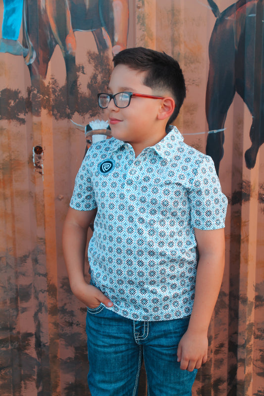 Boy’s Rock&Roll Beige Medallion Polo