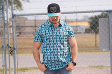 Load image into Gallery viewer, R&amp;R Black &amp; Teal Polo

