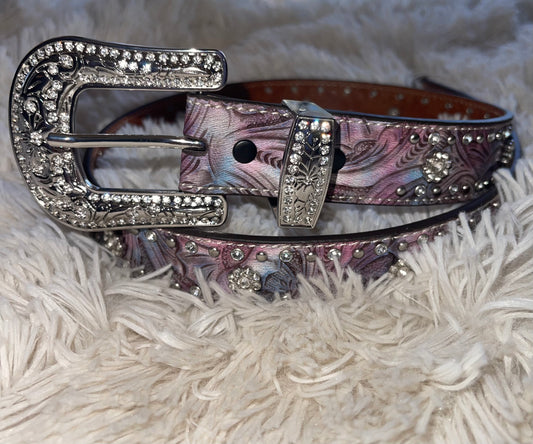 Youth Tooled Purple Diamond Flower Belt