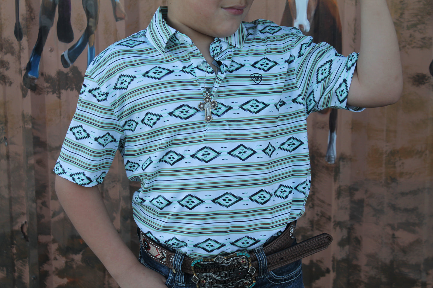 Boys All Over White Serape Print Short Sleeve