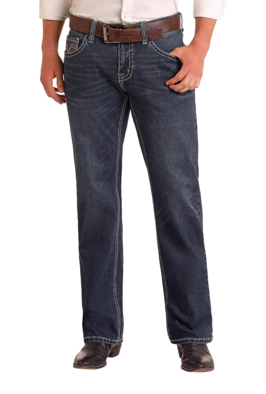 Rock&Roll Denim Two Tone Emb Regular Straight Jeans - Dark Vintage