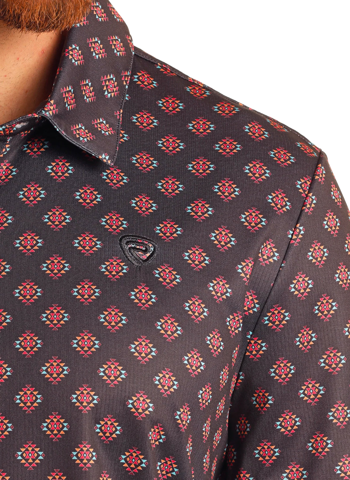 Rock&Roll Denim Aztec Printed Polo- Black