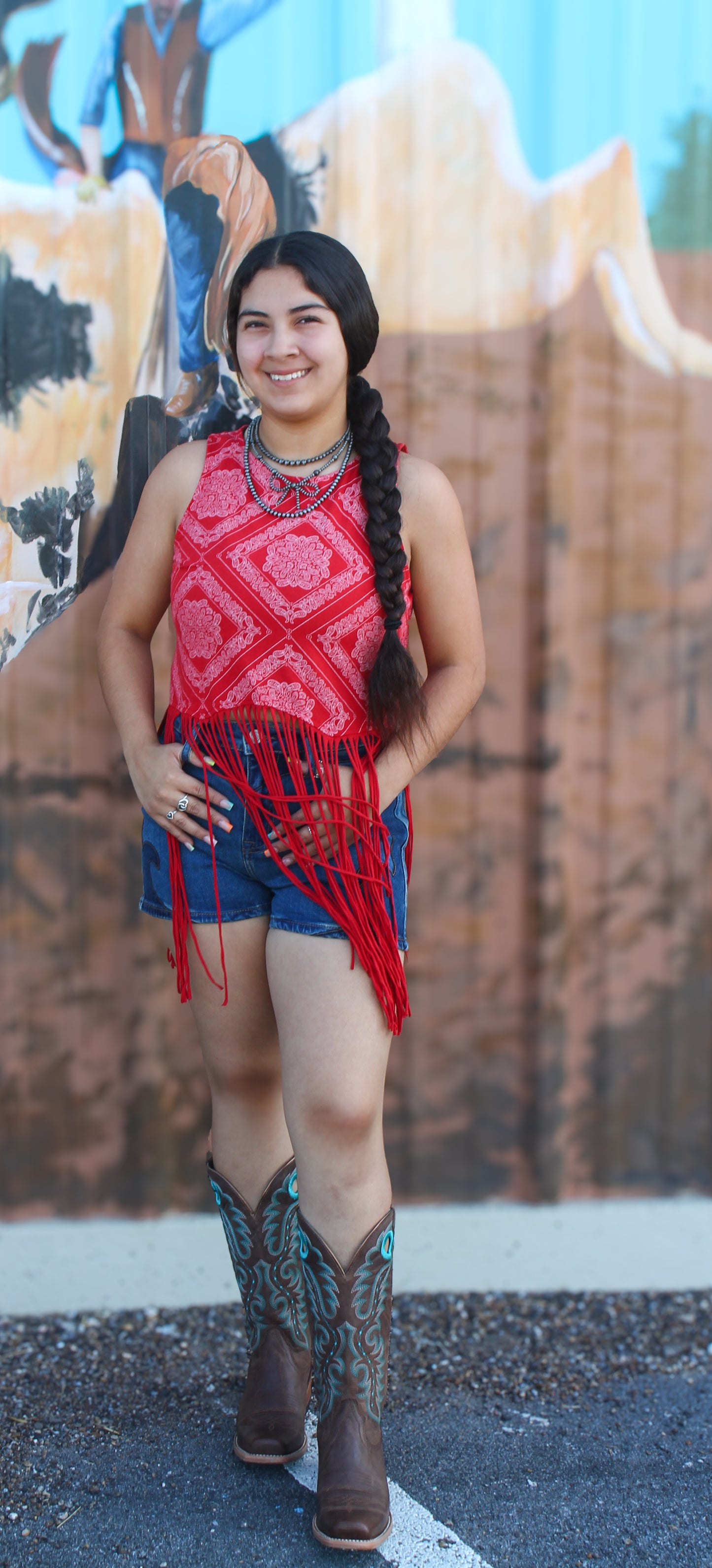 Rock&Roll Women's Red Bandana Fringe Top