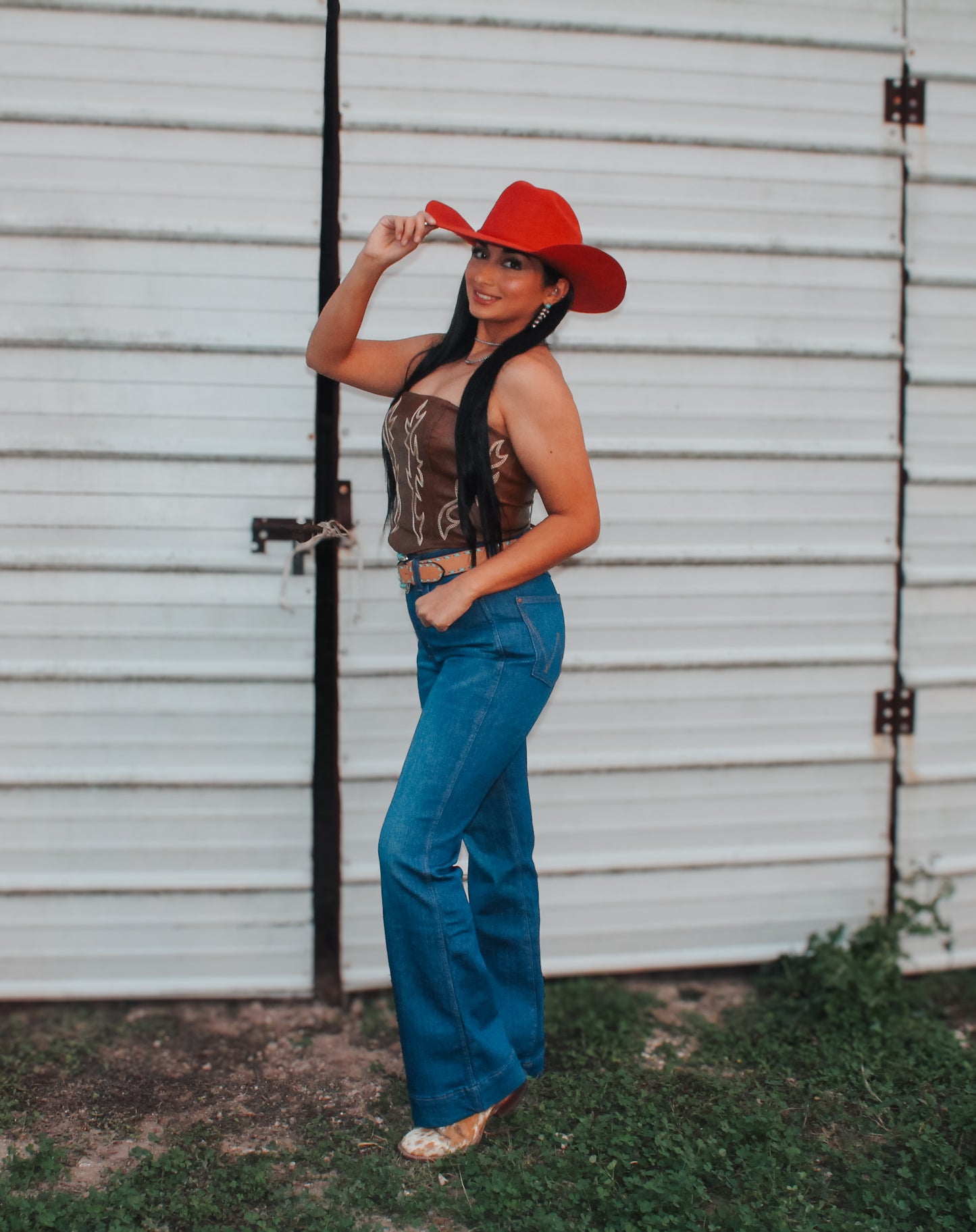 Leather Boot Stitch Corset Top