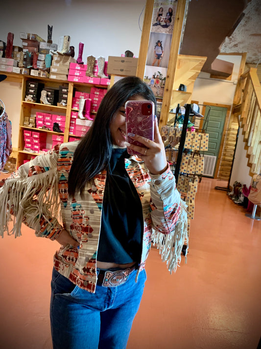 Rock & Roll Creme Aztec Fringe Jacket