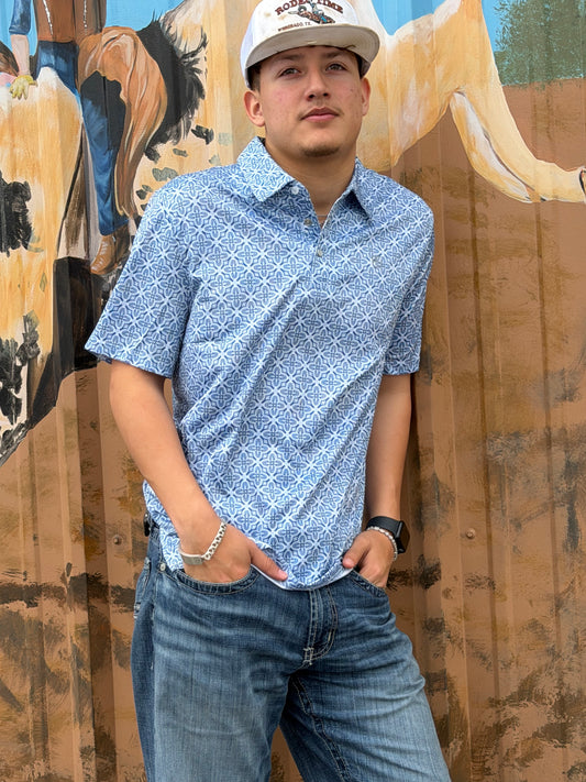 ROCK&ROLL DENIM SS POLO SNAP - BLUE ☑️