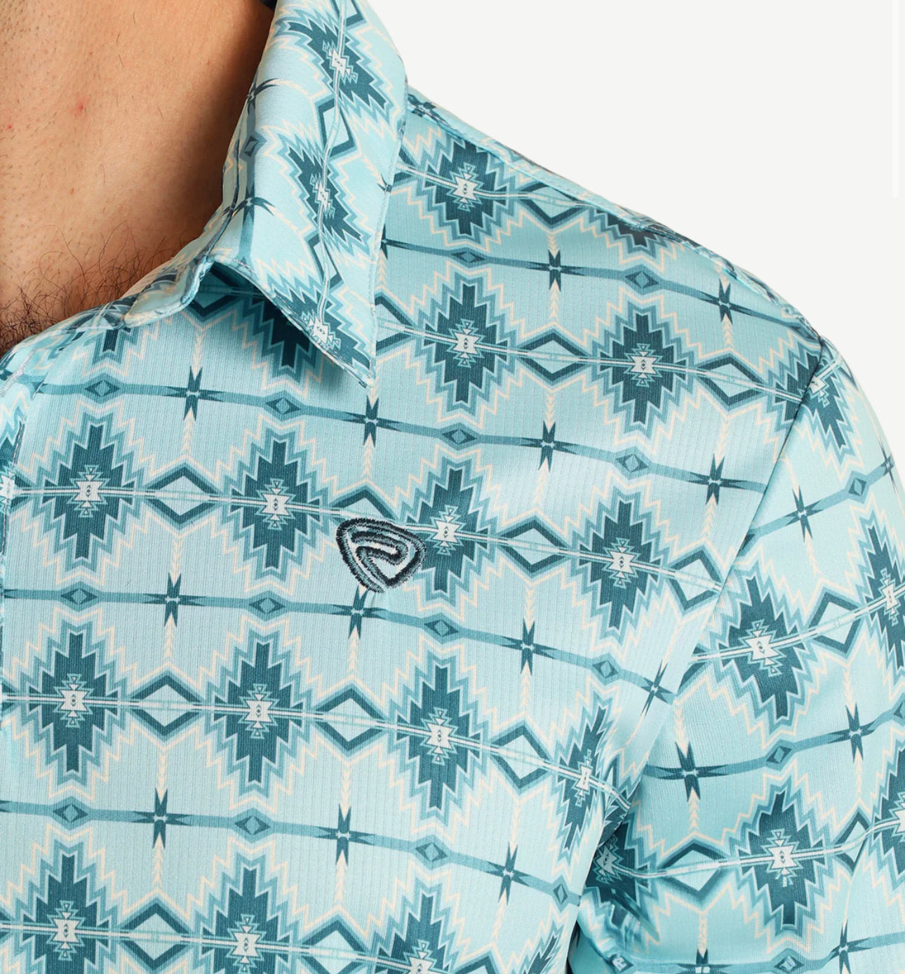 Rock&Roll Denim Aztec Printed Polo- Aqua