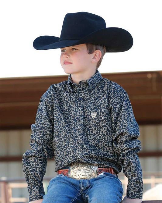 Cinch Youth Boy's Rope Print Button-Up L/s