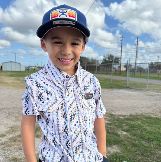 R&R Boy’s White/Blue Arrow SS Pearl-snap
