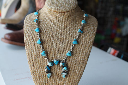 Ice Blue Dahlia Heart Necklace