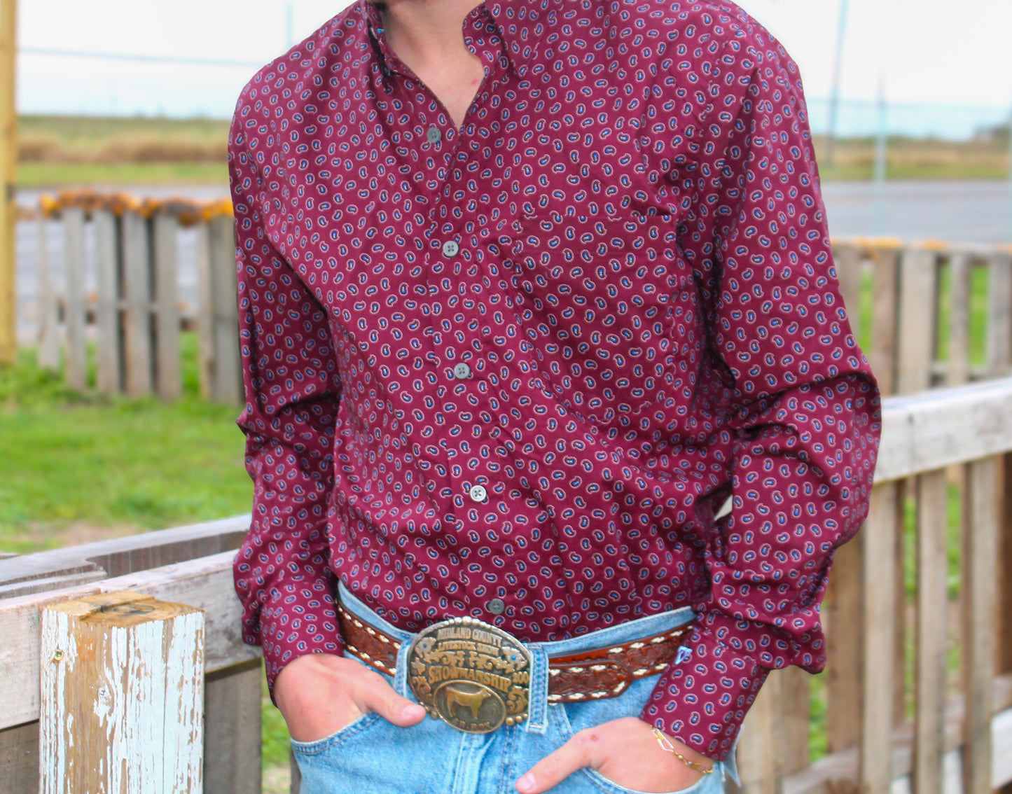 Wrangler Men’s CoJo Maroon Paisley L/S