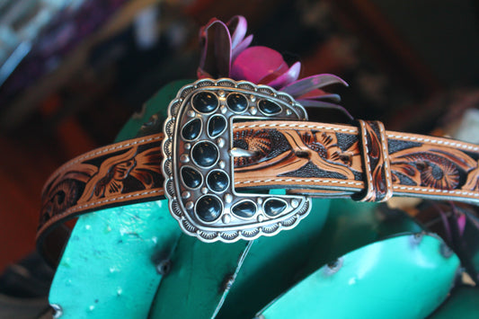 Women’s Black Sparkle Tooled Belt