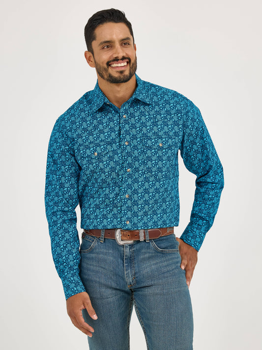 Wrangler Men’s Snap Blue On Blue Leaf