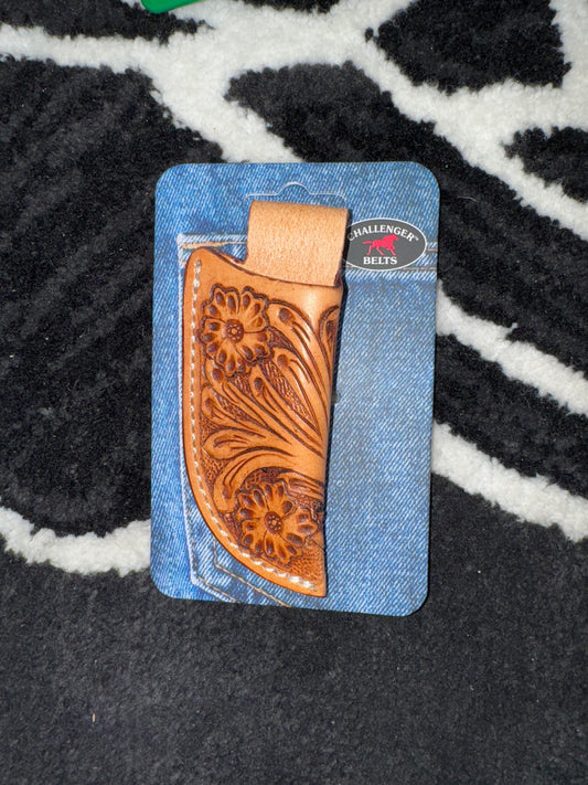 Western leather antique floral tool knife holder vertical sheath￼