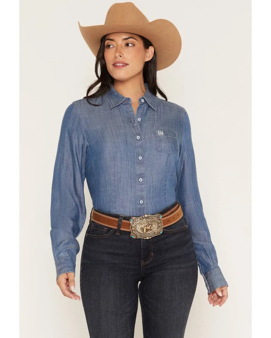 Cinch Women's Chambray Long Sleeve Button-Down Western Shirt 🤠