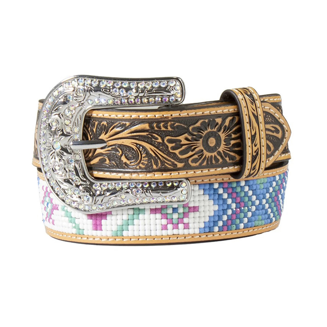 Youth Tooled Pastel Beaded Belt