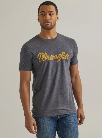 Wrangler Men's Dark Grey & Goldenrod Rope Logo Short Sleeve T-Shirt
