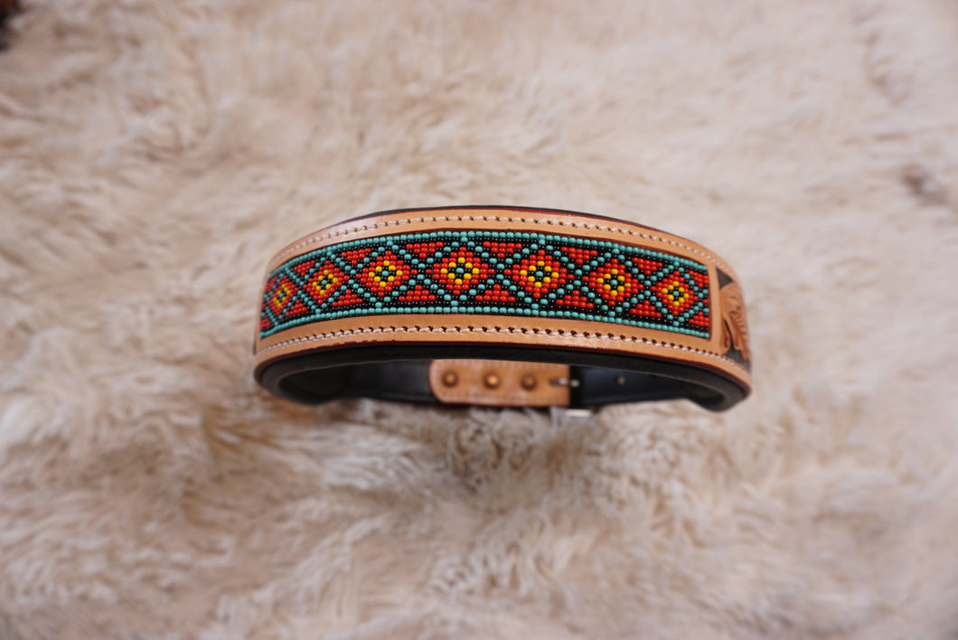 Tooled Dog Collar (Red Beaded Inlay)