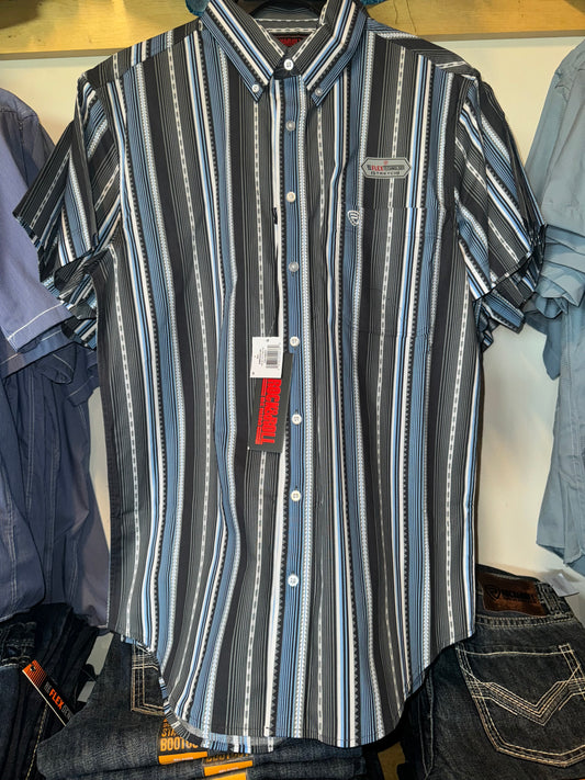 R&R Men's Blue Striped SS Button-up