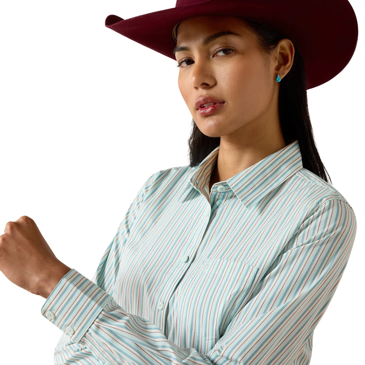 Ariat Women’s Kirby Stretch Saltwater Henna Striped Long-Sleeve Button Down Shirt 🤠