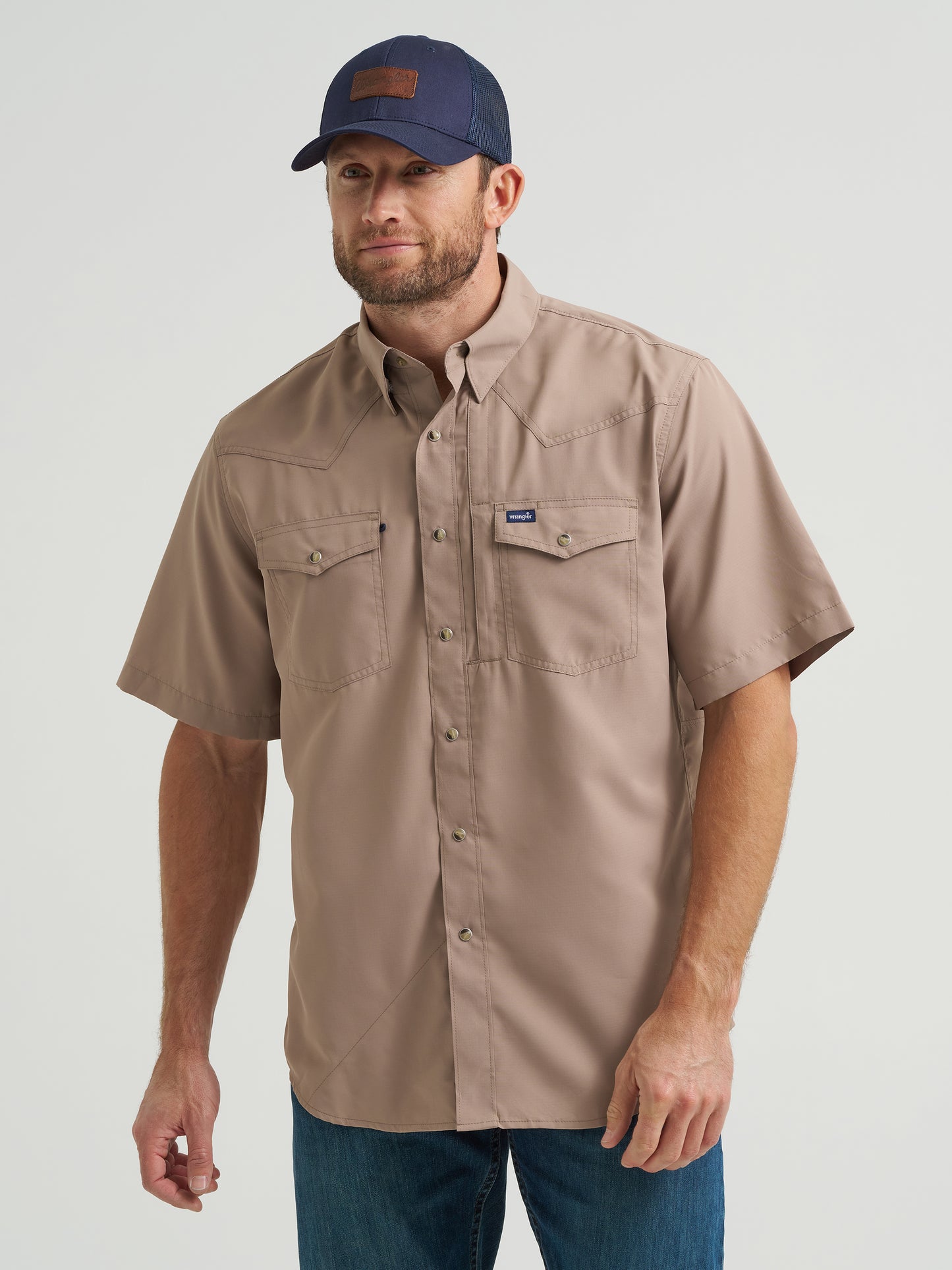 Wrangler Men’s Tan SS Performance  Pearl-snap