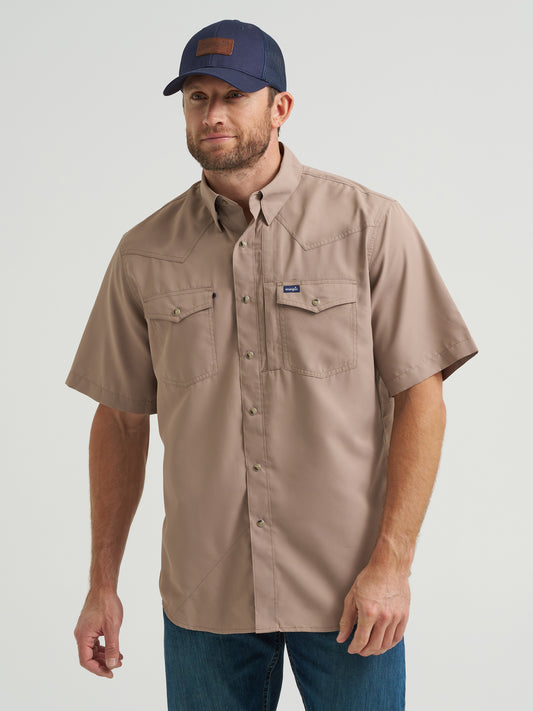 Wrangler Men’s Tan SS Performance  Pearl-snap