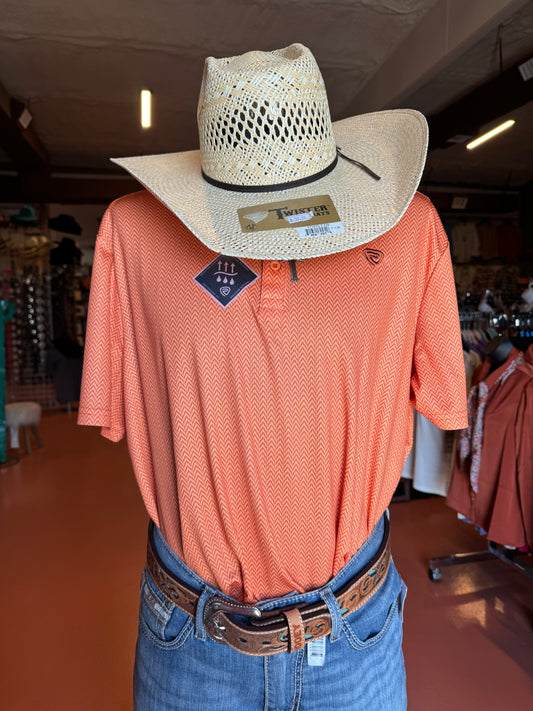 R&R Orange Micro Print Polo