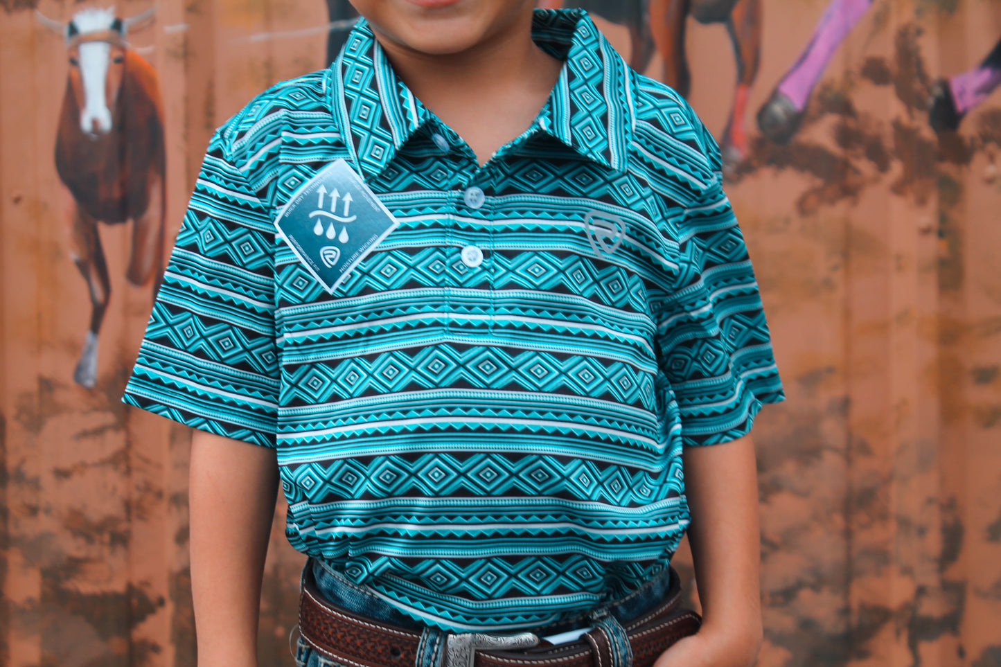 Boys R&R Teal Aztec Polo