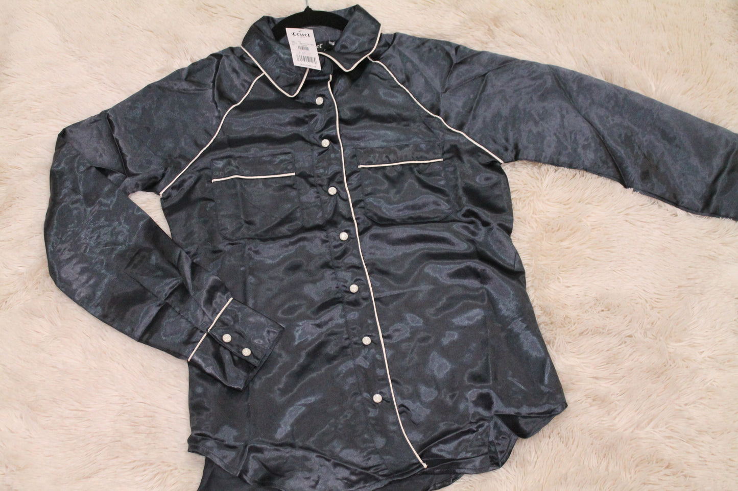 Woman’s Navy Blue satin Long Sleeve