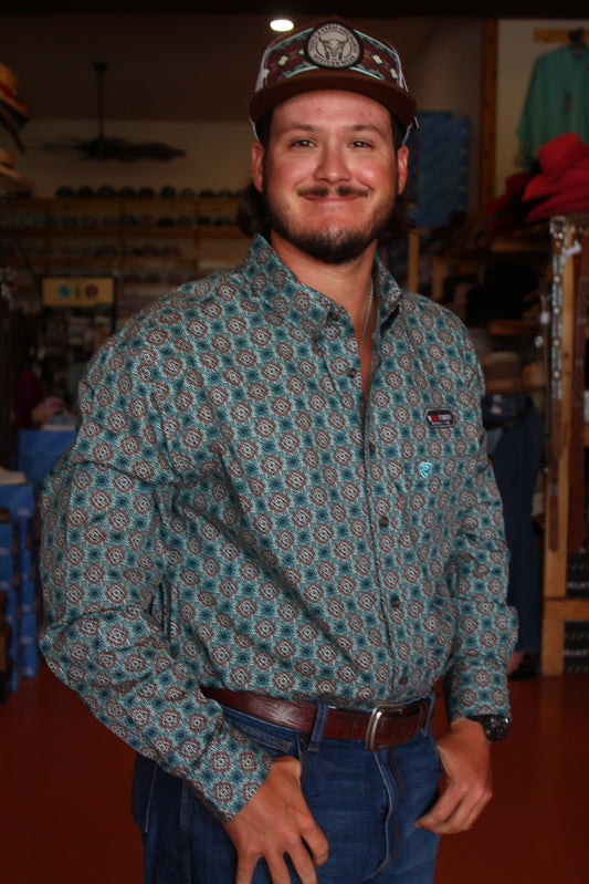 Rock & Roll Woven Teal LS