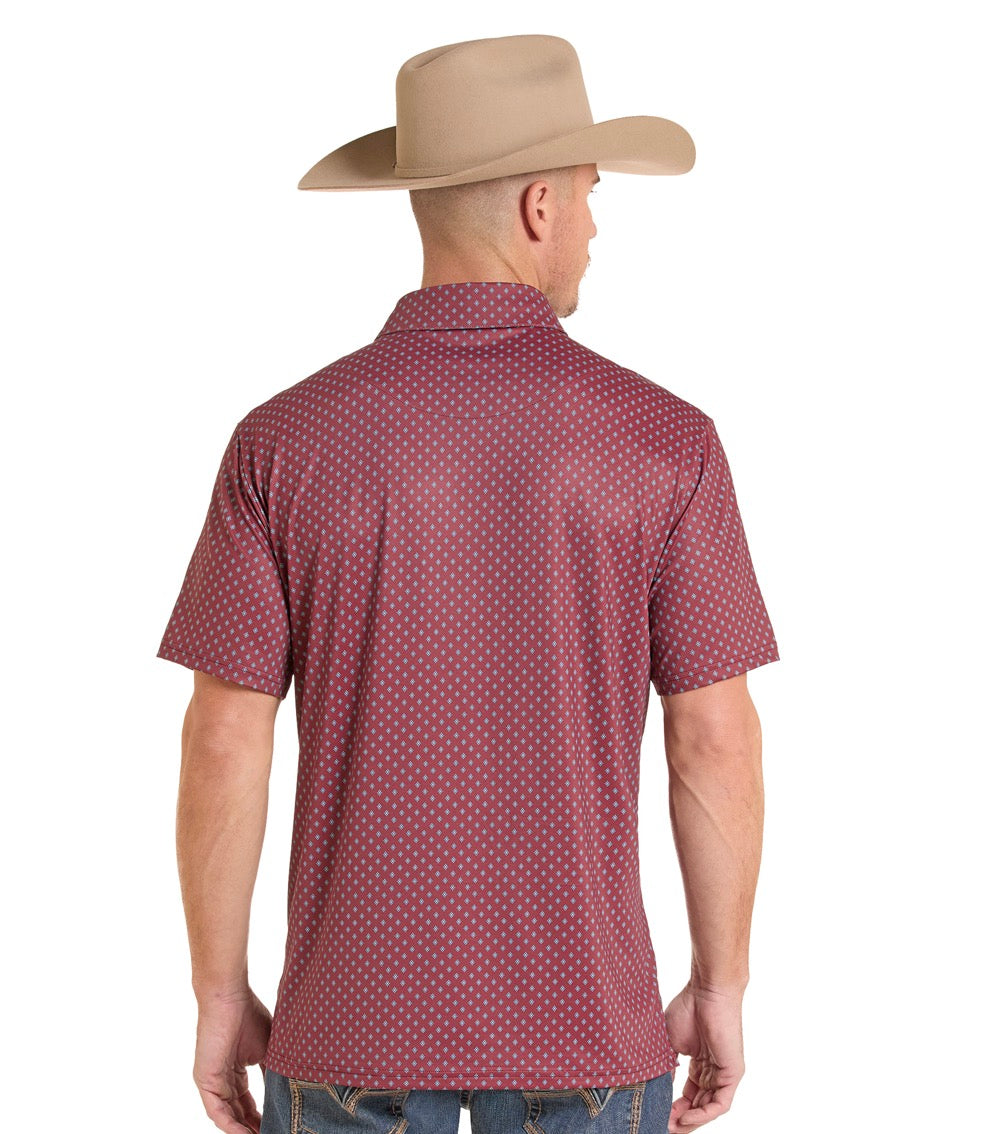 Rock & Roll Denim Men's Micro Maroon Geo Printed Polo Shirt