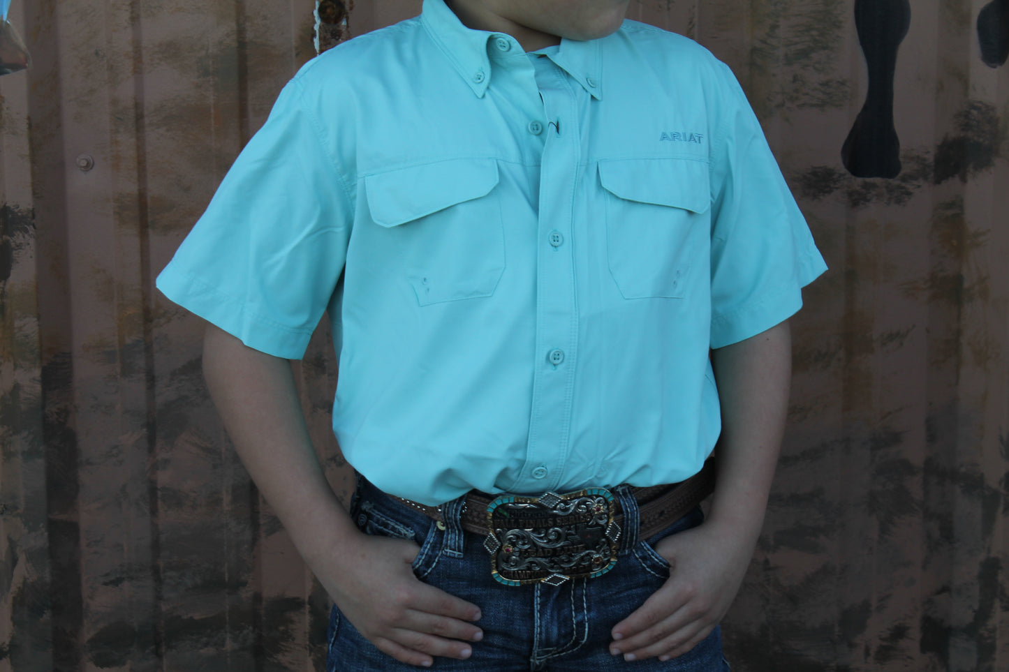 Boys Ariat Venttek Outbound SS- Aqua