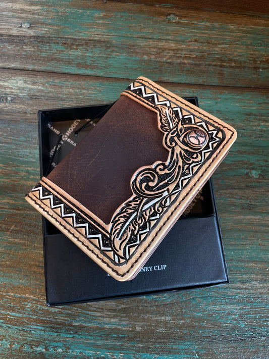 Hooey 'War Paint' Hand Tooled Money Clip Wallet