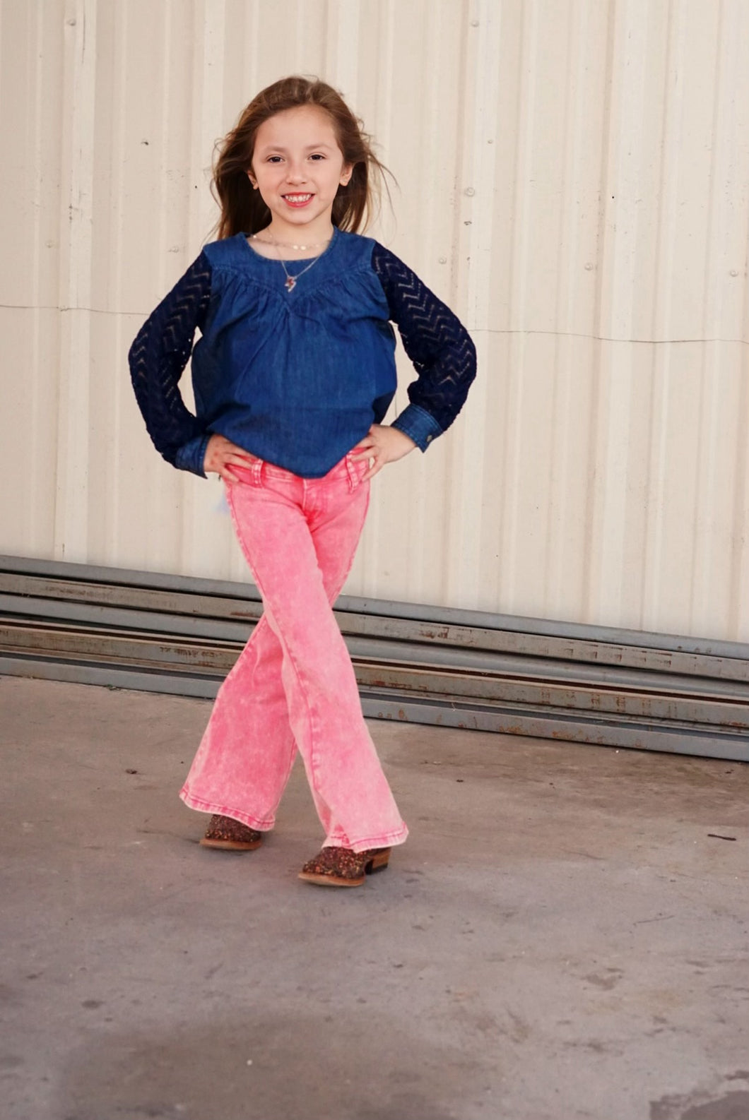 Girl's Rock & Roll Distressed Pink Flares