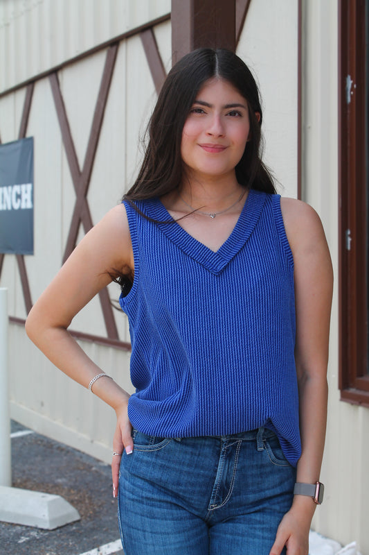 Royal Blue Cut-off Top