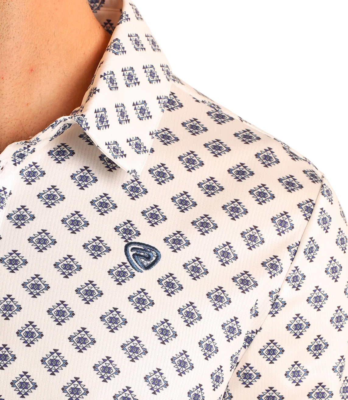 Rock&Roll Denim Aztec Printed Polo- White