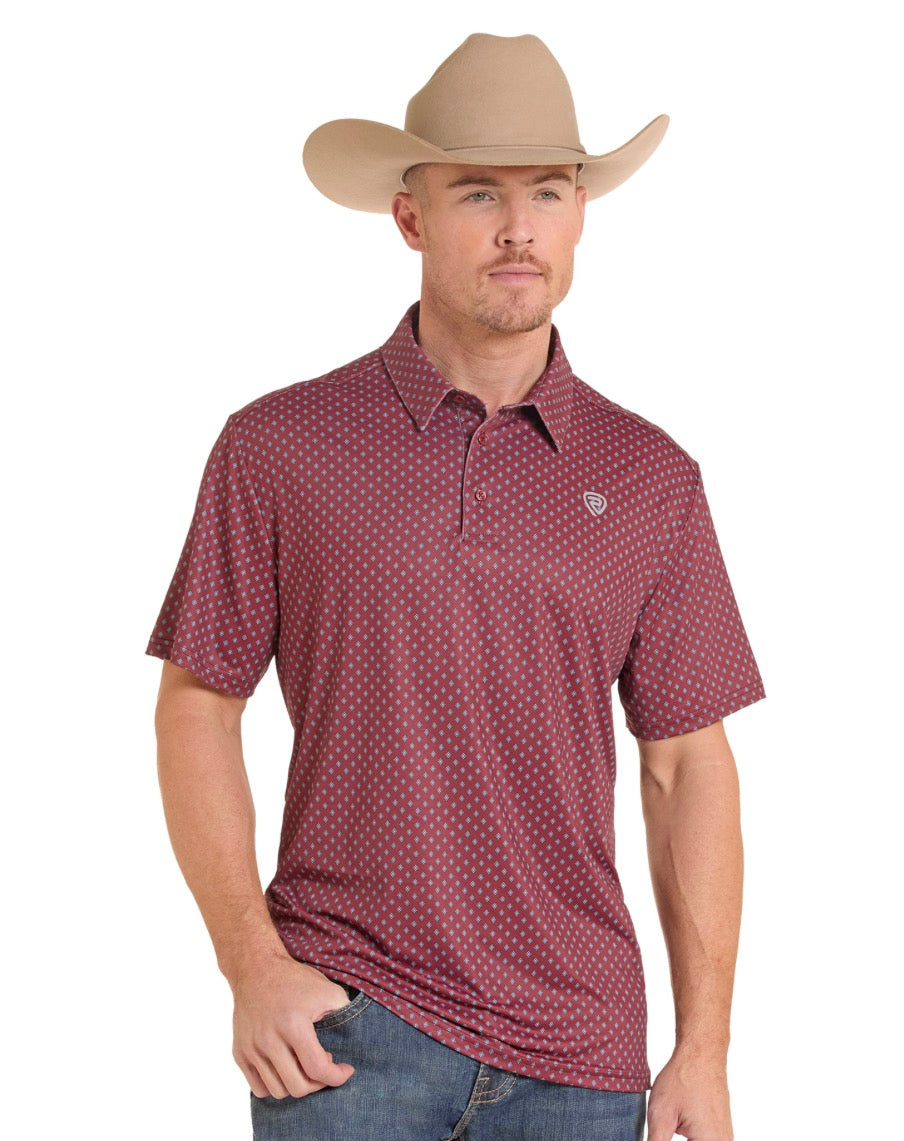 Rock & Roll Denim Men's Micro Maroon Geo Printed Polo Shirt