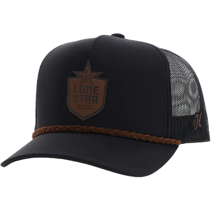 Hooey Men's Lone Star Leather Patch Black Trucker Hat🧢✅