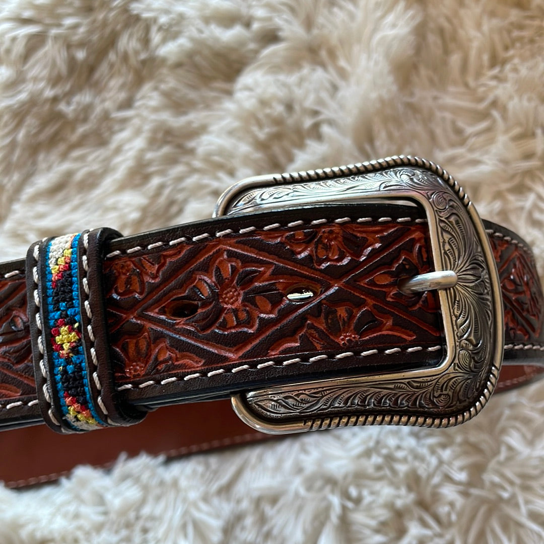 Men's Embroidered Black Aztec Belt