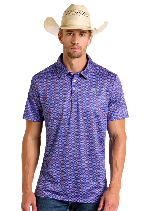 Rock&Roll Denim Aztec Printed Polo - Royal Blue