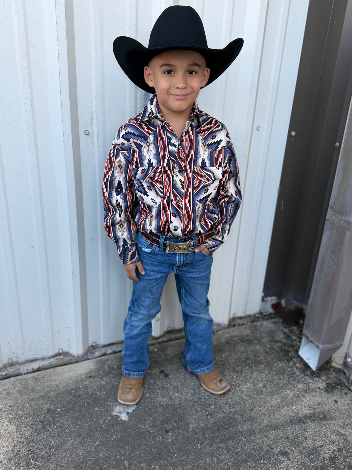 Rock & Roll Boy's Southwestern Print Burgundy Snap Shirt BBN2S05462 🤠