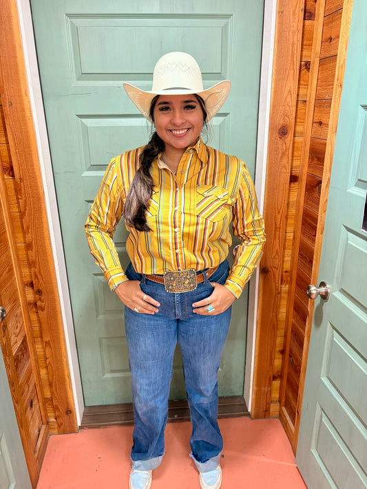Cruel Denim Women's Yellow Stripe Pearl Snap Shirt 🤠