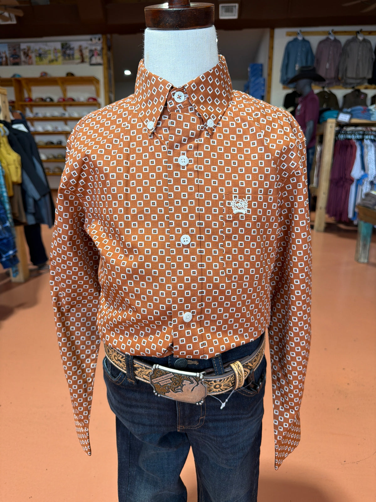 CINCH BOYS LONG SLEEVE BROWN SHIRT🤠