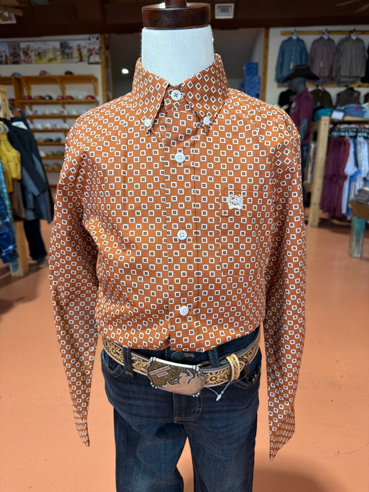 CINCH BOYS LONG SLEEVE BROWN SHIRT🤠
