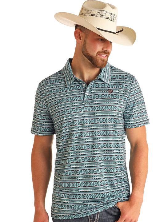 Rock & Roll Aztec Polo- Teal